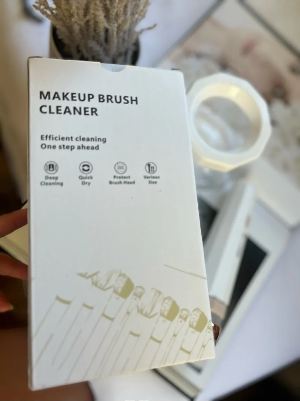 Electric Makeup Brush Cleaner in White with Rose Gold Accent